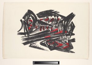 Abstracte voorstelling in rood, zwart en wit door Unknown