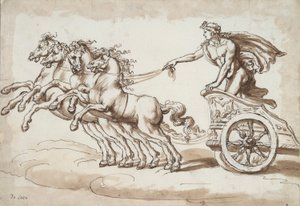 Apollo in een wagen getrokken door vier paarden door Unknown
