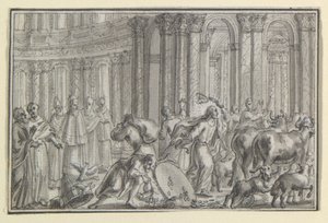 Christus verjaagt de geldwisselaars uit de tempel, een van vier scènes uit het leven van Christus door Unknown