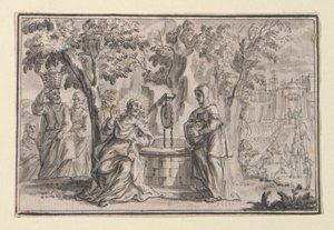 Christus en de Samaritaanse Vrouw (Johannes 4), een van vier scènes uit het Leven van Christus door Unknown