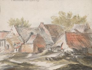 Huisjes (recto); Rieten werktuigen (verso) door Unknown