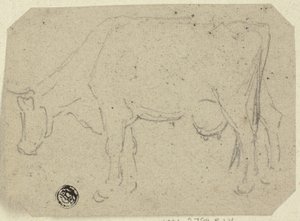 Koe die graast (recto); Hoofd van een dier (verso) door Unknown