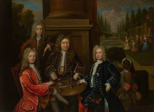 Elihu Yale zittend aan tafel met de Tweede Hertog van Devonshire en Lord James Cavendish door Unknown