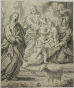 Heilige vrouw die de Heilige Familie en het Kind Johannes de Doper aanschouwt door Unknown