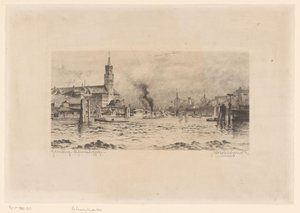 Gezicht op de Kehrwiederspitze en een kerk, te Hamburg door Unknown