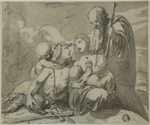 Heilige Familie met Strijdende Heilige door Unknown