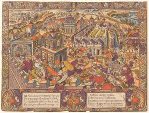 Jeruzalem is ingenomen en verbrand; Koning Sedecias heeft zijn ogen uitgestoken. En Jeremia wordt naar Babylon gebracht. Jeremia 39-43, nr. 6, Het Verhaal van Jeremia door Unknown