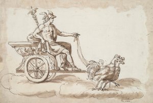 Mercurius in een Wagen Getrokken door Hanen