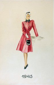 Model in een pak, met een handtas, 1945