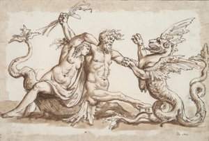Nereïde en Triton vechten tegen een griffioen