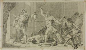 Perseus confronteert Phineas en zijn volgelingen met het hoofd van Medusa