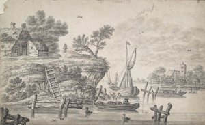 Rivierlandschap met Hoge Oever aan de Linkerkant door Unknown