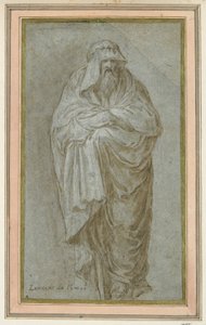 Staande figuur gehuld in mantel door Unknown
