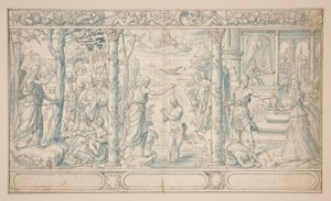 Drie Scènes uit het Leven van Johannes de Doper; Johannes de Doper predikend, Doop van Christus, Onthoofding van Johannes de Doper door Unknown