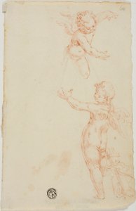 Twee gevleugelde putti, één vliegend door Unknown