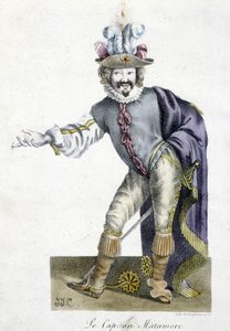 16e eeuws theaterpersonage: Capitan Matamore, Arts Deco door Unknown artist