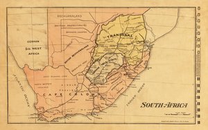 Kaart van Zuid-Afrika tijdens de Tweede Boerenoorlog, 1899 (kleurgravure) door Unknown artist