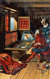 Een Chasublier (een arbeider die allerlei kerkelijke kleding maakt) in 1546. Chromolithografie uit de late 19e eeuw door Unknown artist
