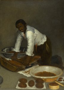 Een man die chocolade schraapt door Unknown artist