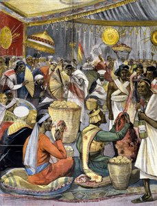 Een banket aan het hof van Koning Menelik II (1844 - 1913) in Ethiopië. Illustratie voor de late 19e-eeuwse pers. door Unknown artist