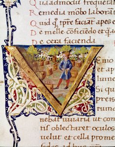 Een imker en zijn bijenkorven (miniatuur) door Unknown artist