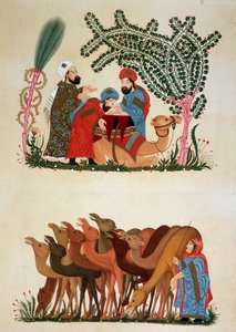 Een karavaan in beweging. Illustratie van de 13e eeuw van de 