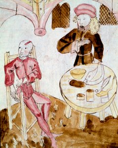 Een dokter bezoekt een patiënt (miniatuur) door Unknown artist