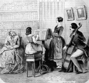 Een familieconcert, gravure rond 1860 door Unknown artist
