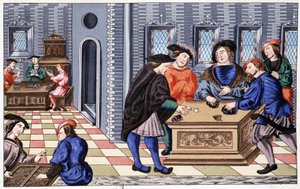 Een speelhuis in de Renaissance gebaseerd op een miniatuur over Vellum: spel vanaf nu. Chromolithografie 19e eeuw