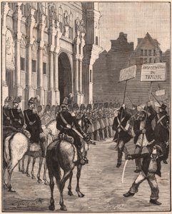 Een groep socialisten die demonstreren tegen de hervormingen van Louis Napoleon Bonaparte, 1849 op de Champ de Mars, Parijs