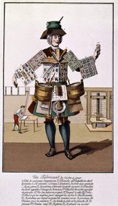 Een fabrikant van speelkaarten. Gravure uit de 17e - 18e eeuw na 