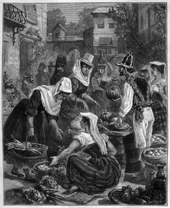 Een marktdag in Tenerife op de Canarische Eilanden in de Atlantische Oceaan - Een wandeldag in Tenerife op de Canarische Eilanden in de Atlantische Oceaan - gravure van 1888 door Unknown artist