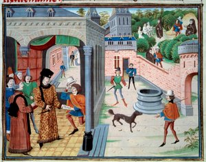 Een boodschapper. Miniatuur uit het manuscript Renaud de Montauban of Les quatre fils Aymon door Loyset Liedet (actief tussen 1448 en 1478)