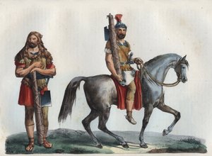 Een militaire lictor en een militaire lictor van de cavalerie - gravure uit 