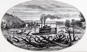 Een raderstoomboot op de bovenloop van de Missouri door Unknown artist