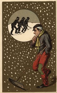 Een sneeuwverzamelaar met zijn schop door Unknown artist