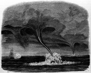 Een waterhoos. Gravure uit de 19e eeuw