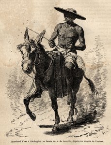 Een waterverkoper in Cartagena (Colombia), water is schaars en zijn handel is lucratief, de verkoper bezit nog een mul, vult bamboestammen met vloeistof, die hij willekeurig in de straten verkoopt. Gravure ter illustratie van de reis naar Nieuw-Granada, do door Unknown artist