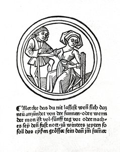Het bloeden van een vrouw. Houtsnede in ""Buch de Surgery"" door Hyeronimus Braunschweig. Straatsburg 1497 door Unknown artist