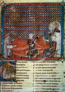 Adenet le Roi, dichter en minstreel, reciteert de roman van Cleomades voor Mathilde de Brabant en prinses Blanche van Castilië. Miniatuur uit een verzameling Franse poëzie door Unknown artist