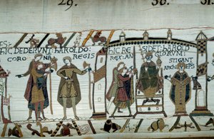Na de dood van Edward de Belijder werd Harold gekroond tot koning onder de naam Harold II in 1066 (detail)