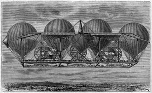 Luchtschipproject van uitvinder Ernest Petin (1812-1878). Gravure in 