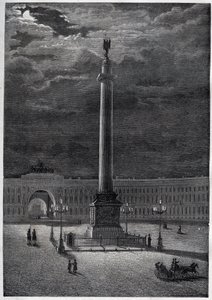 Alexanderzuil in Sint-Petersburg, Rusland - gravure uit 1870 door Unknown artist