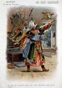 Ali Baba en de 40 rovers (verhalen van duizend-en-een-nacht): De leider van de rovers ziet zijn schat onthuld en zweert wraak - Karton van de 