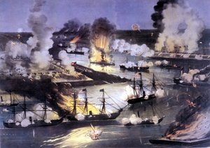 Amerikaanse Burgeroorlog (1861-1865): zeeslag over de Mississippi door Unknown artist