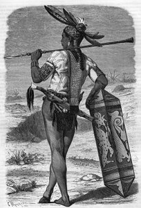 Een inheemse Dayak inwoner van Sarawak, Maleisië in de 19e eeuw in het 