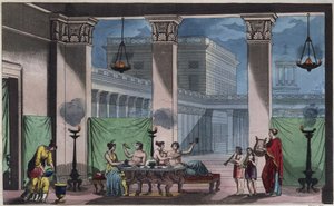 Oud Griekenland - Het Triclinium - gravure uit 