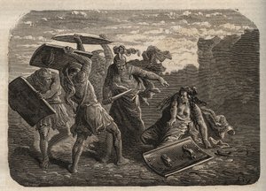 Oud Rome - Straf van Tarpeia - De straf van Tarpeia - gravure door Unknown artist