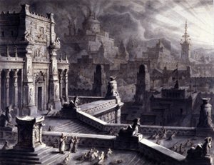 Oude stad Persepolis in het Perzische Achaemenidische Rijk, gesticht door Darios I in de 6e eeuw v.Chr. Het werd geplunderd en verbrand door Alexander de Grote in 331 v.Chr. 19e-eeuwse illustratie. door Unknown artist