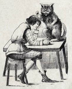 Anonieme illustratie voor "De gelaarsde kat", sprookje door Charles Perrault (1628-1703), Franse schrijver. Beeld Marcel Vagne, Jarville Nancy, ongedateerd (eind 19e eeuw). door Unknown artist